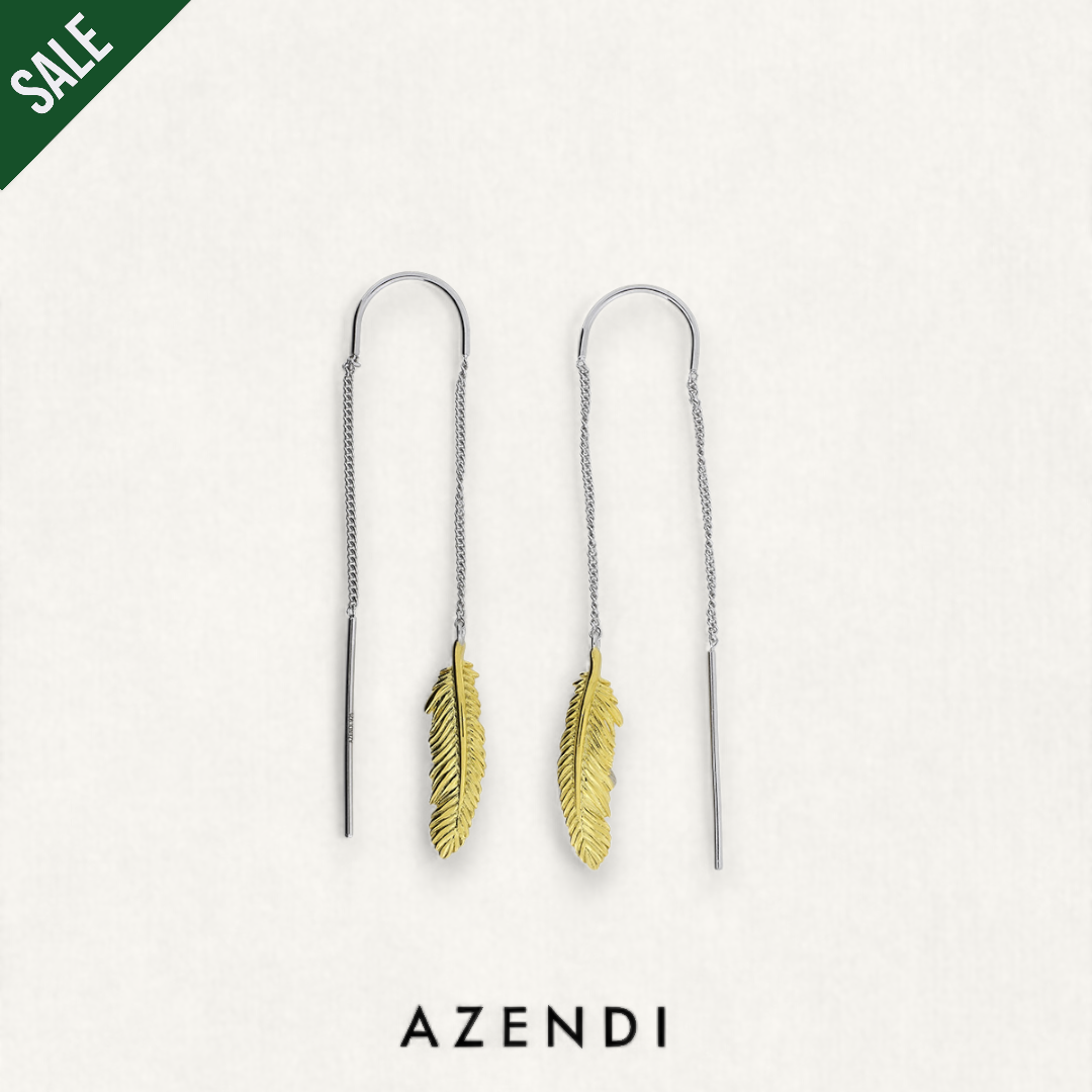 Silver &amp; Yellow Gold Vermeil Feather Threader Earrings