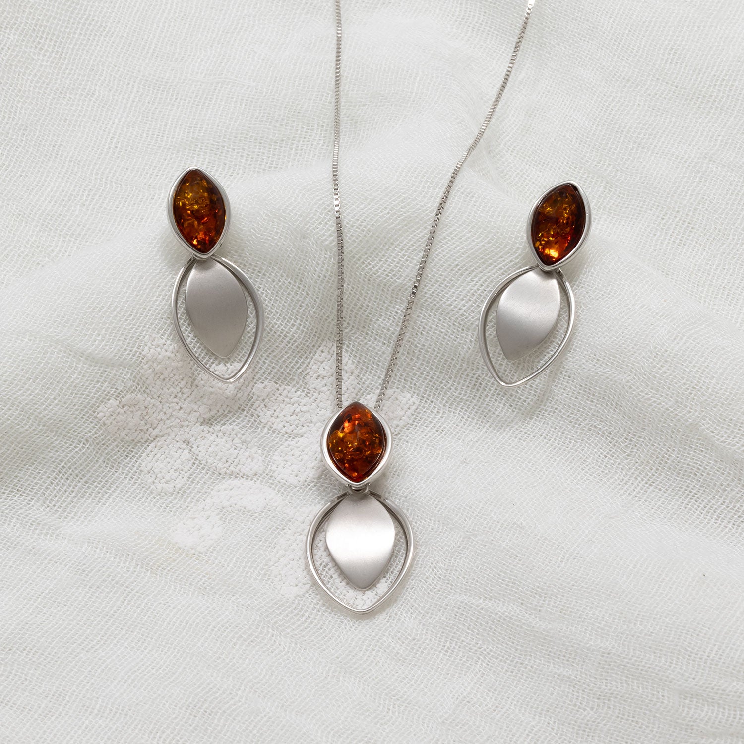 Silver Double Marquise Amber Earrings