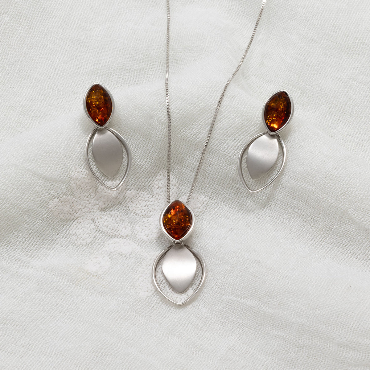 Silver Double Marquise Amber Earrings