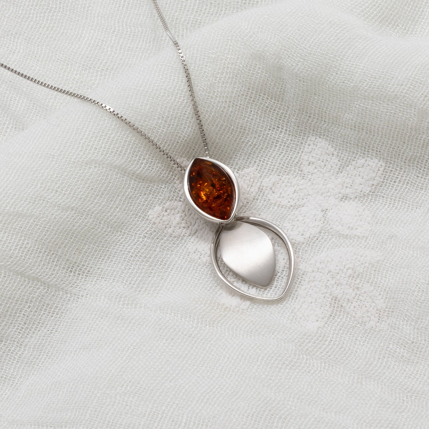 Silver Double Marquise Amber Pendant