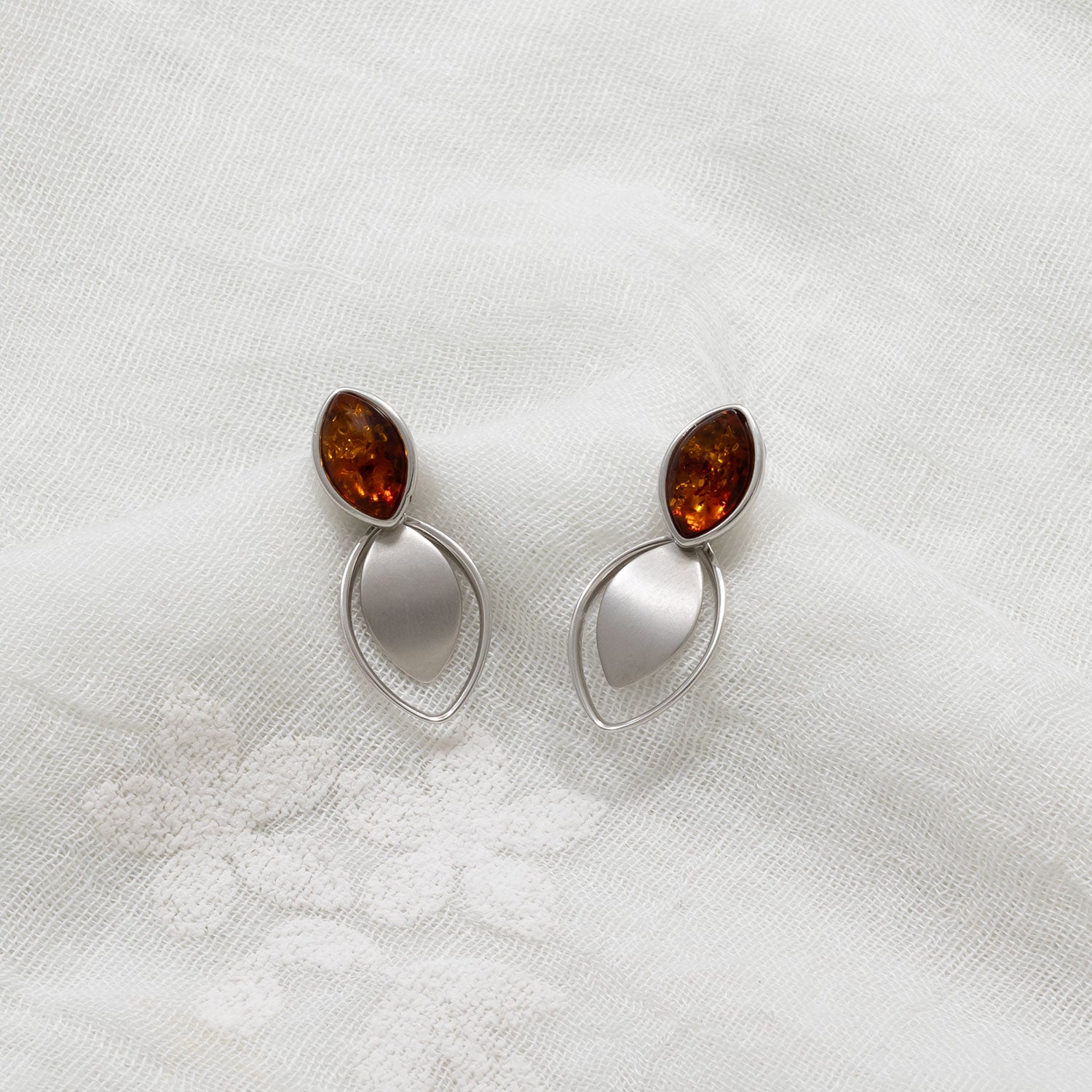 Silver Double Marquise Amber Earrings