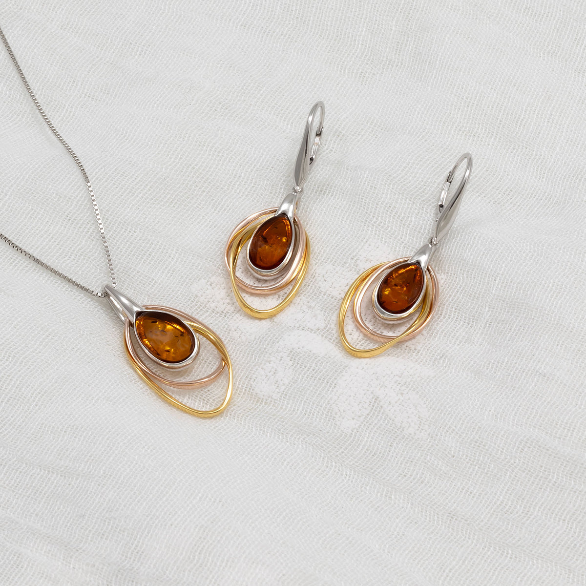 Three Colour Teardrop Amber Earrings