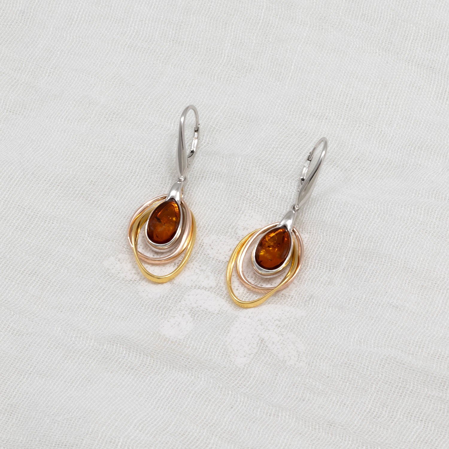 Three Colour Teardrop Amber Earrings