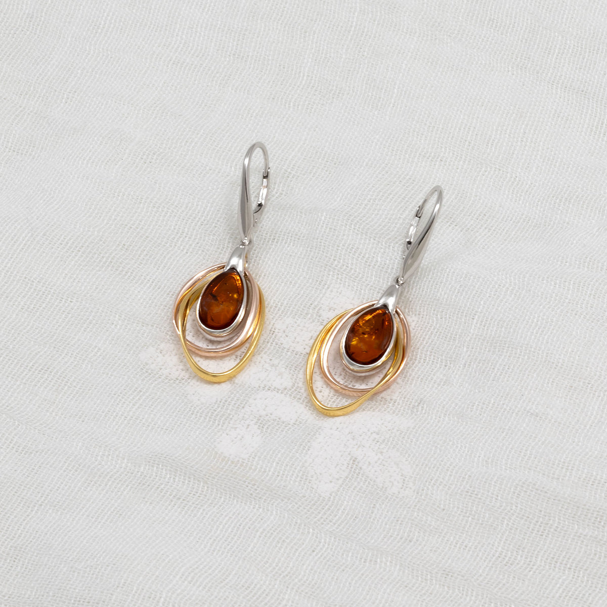 Three Colour Teardrop Amber Earrings