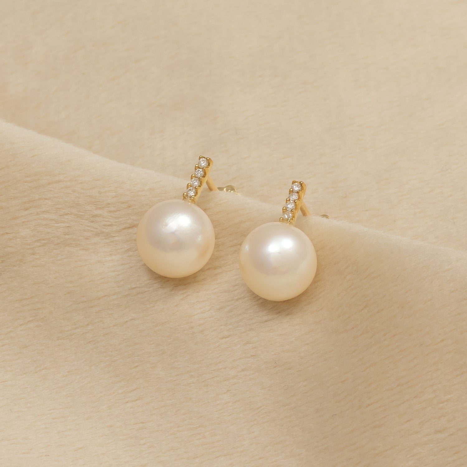 9 Carat Yellow Gold, Pearl and Diamond Stud Earrings