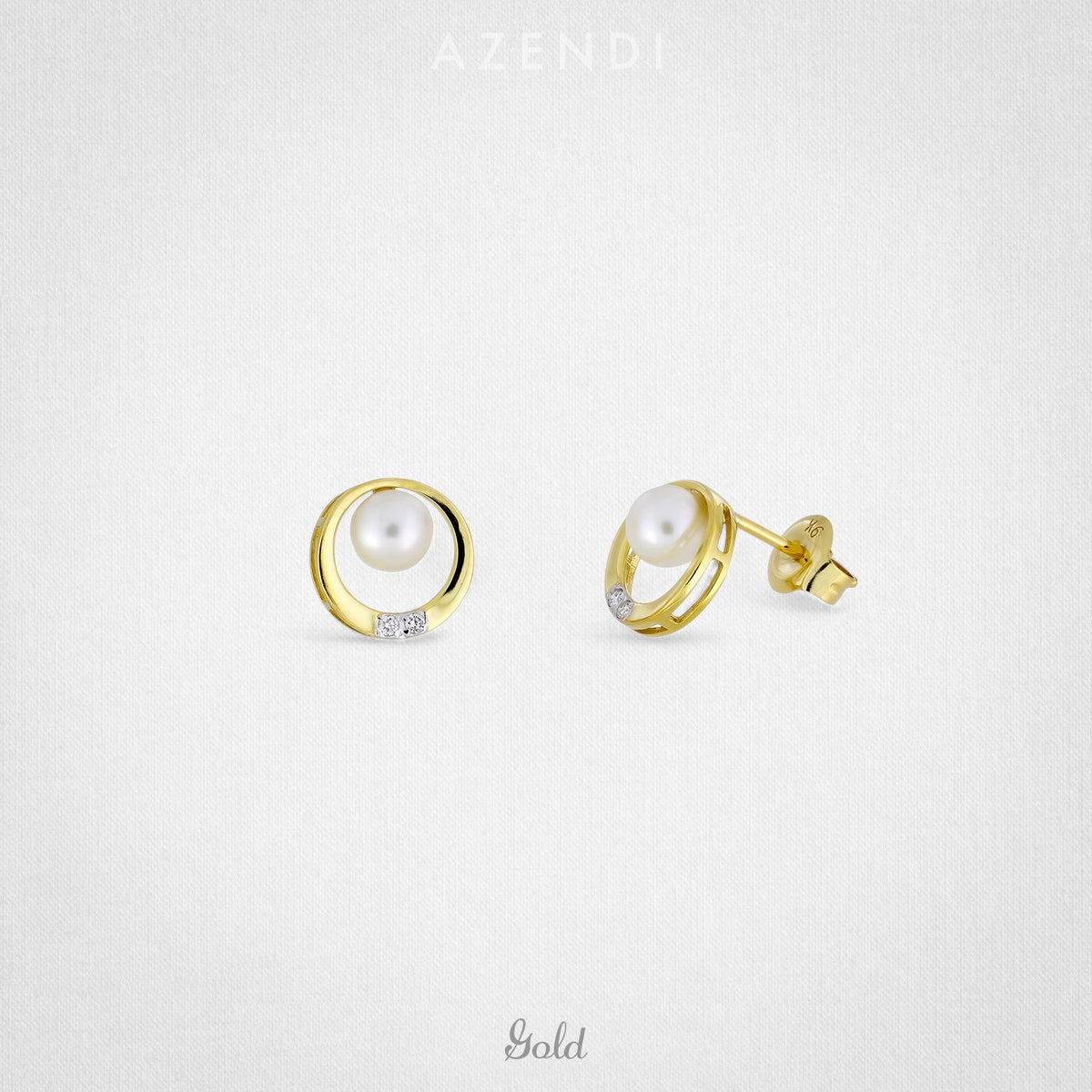 9 Carat Yellow Gold, Pearl and Diamond Circle Studs