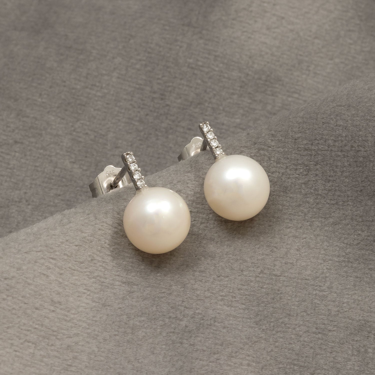 9ct White Gold, Pearl and Diamond Stud Earrings