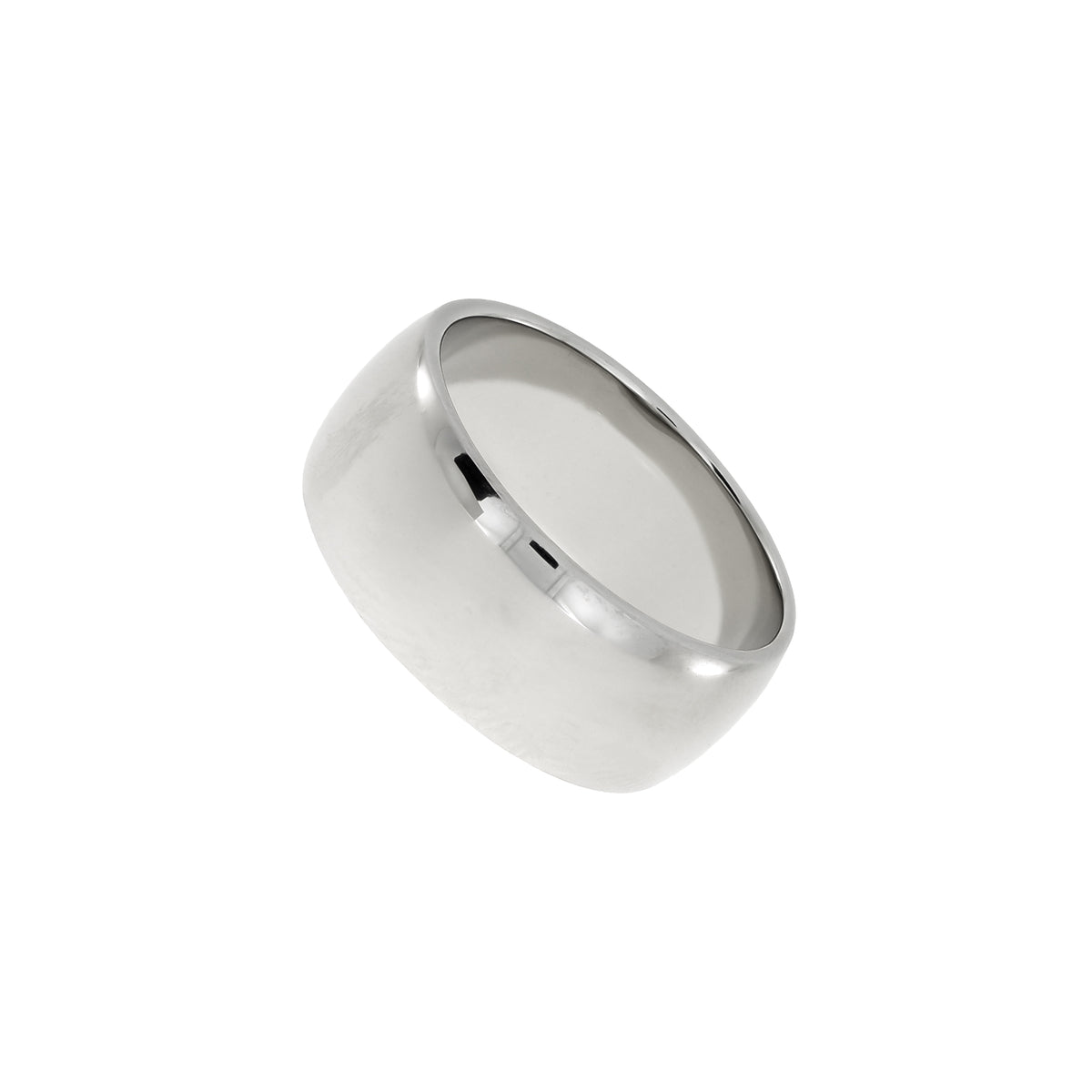 Wide polished sterling silver ring with a sleek, smooth surface and subtle inward curve, showcasing contemporary elegance in designer silver jewellery by Azendi.