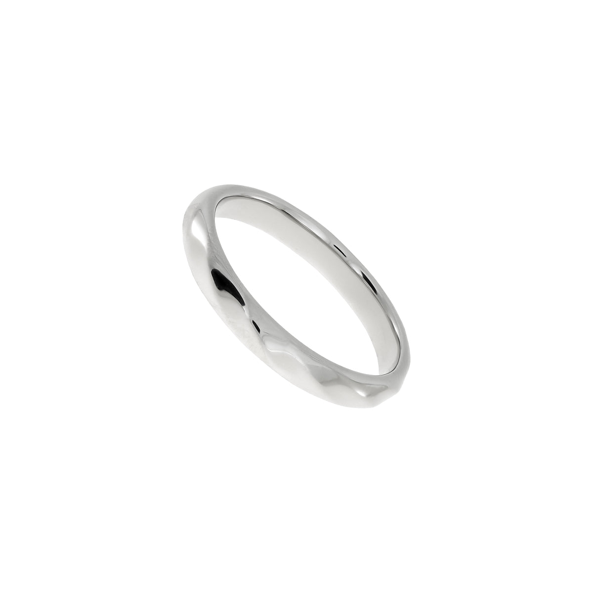 Polished sterling silver ring featuring a subtle twisted design, highlighting smooth curves and a modern sculptural aesthetic in finely crafted silver jewellery.