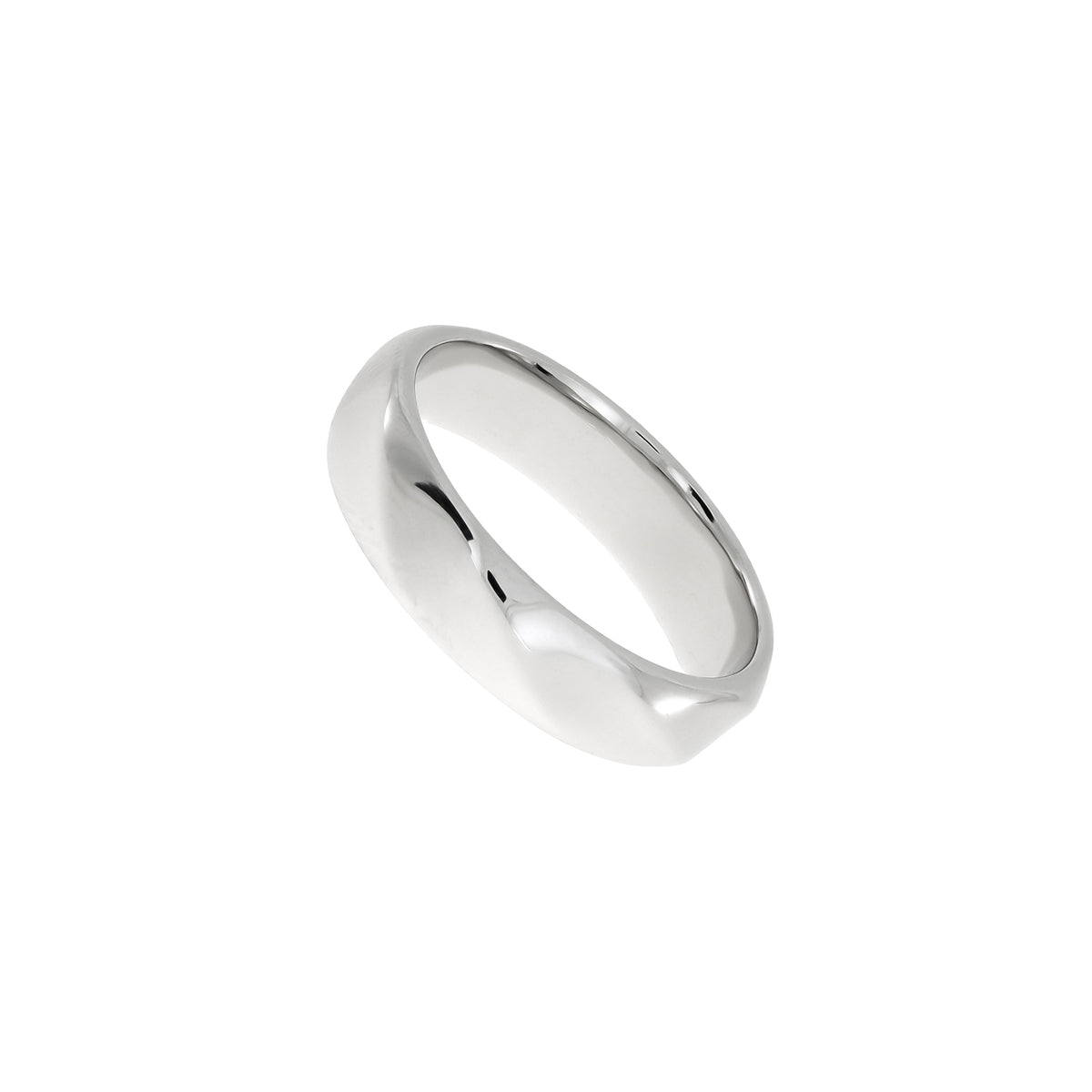Polished sterling silver ring featuring a subtle twisted design, showcasing a modern and sculptural aesthetic in expertly crafted silver jewellery.