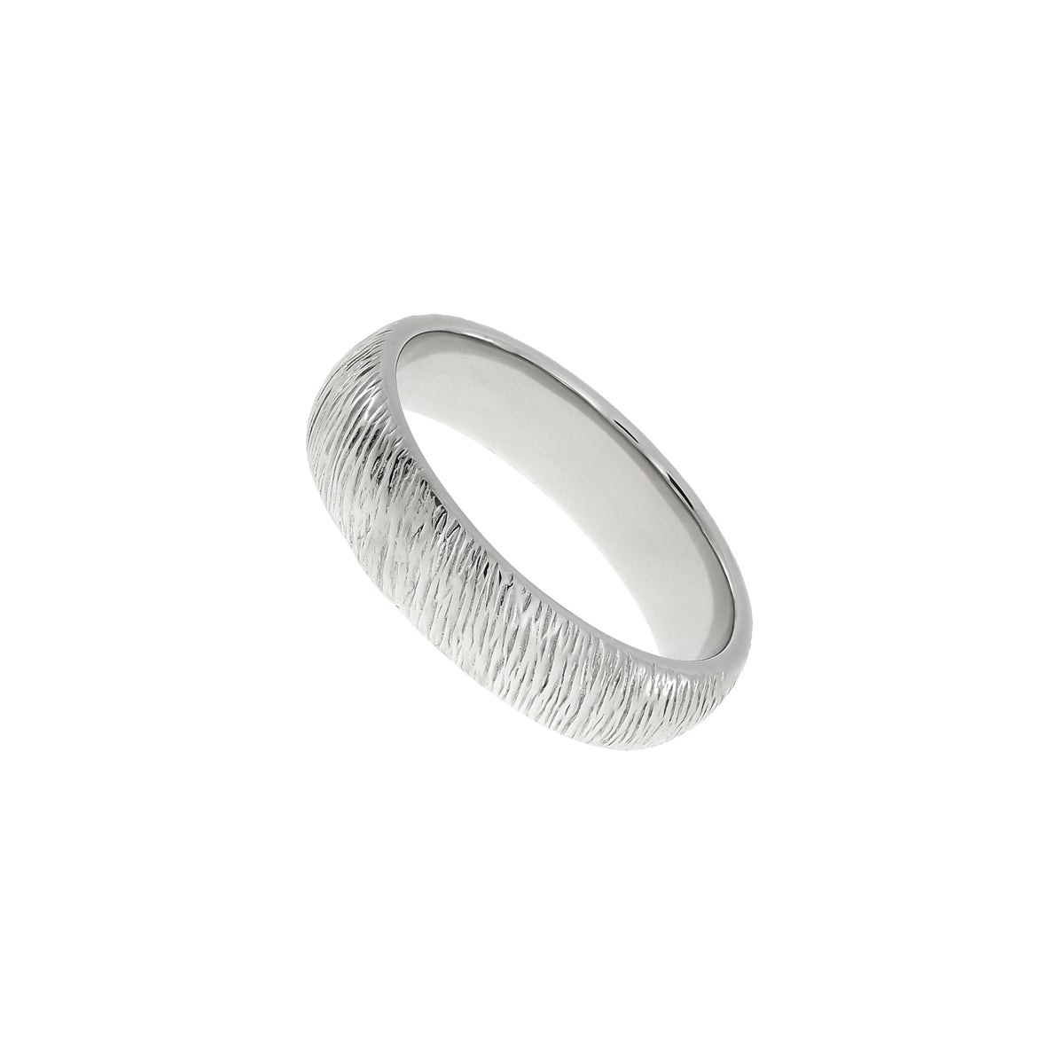 Sterling silver band ring featuring a diagonal textured surface for a modern sculptural look, crafted with polished edges and subtle depth.