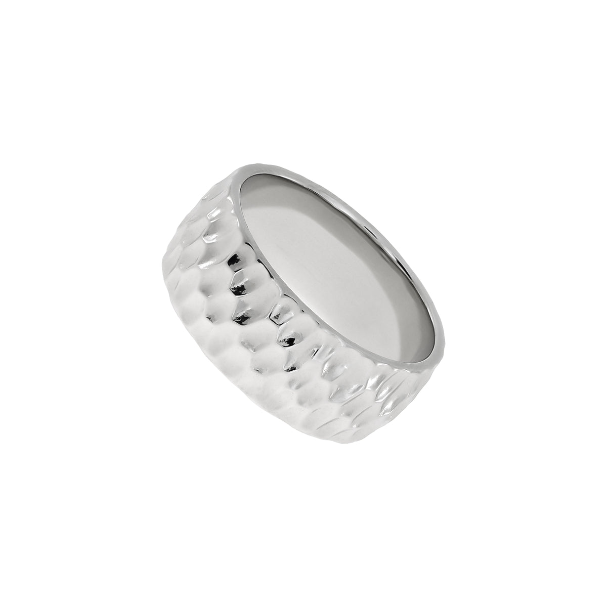 Sterling silver ring featuring a textured honeycomb pattern with a polished finish, exemplifying contemporary British sterling silver jewellery design.