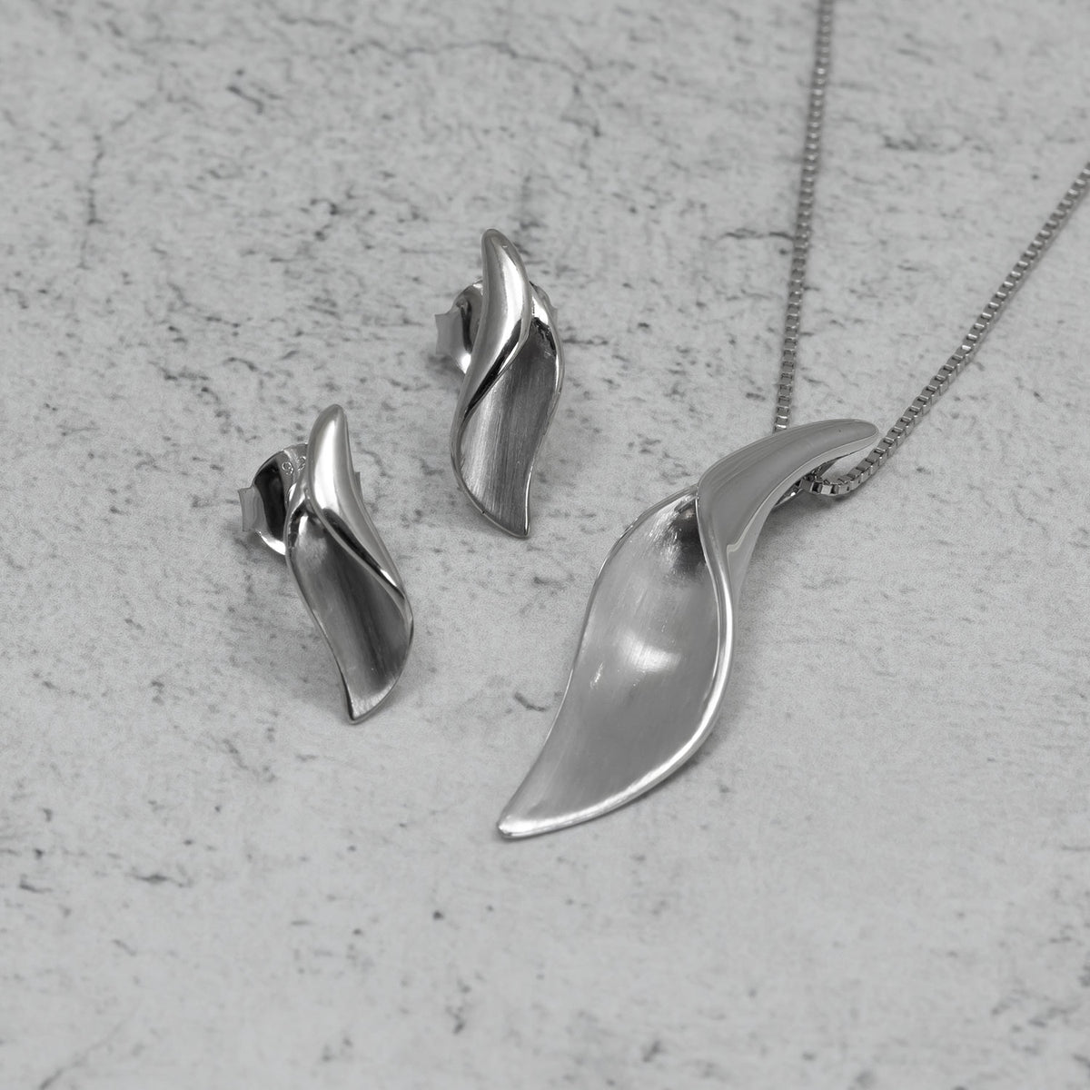 Silver Satin & Polished Folded Curve Stud Earrings