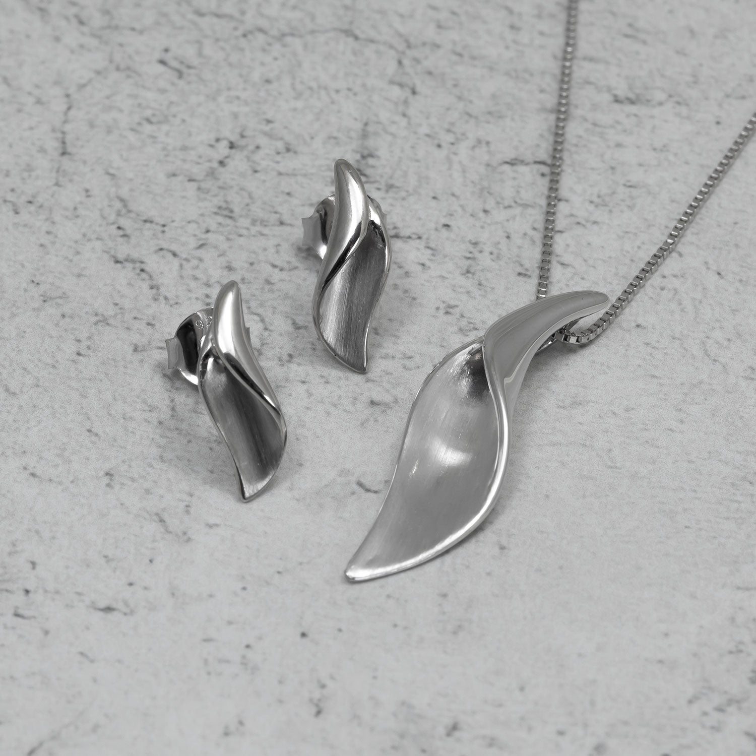 Silver Satin & Polished Folded Curve Stud Earrings