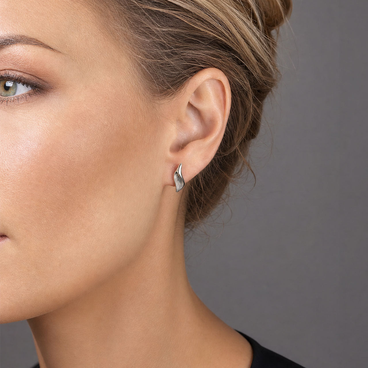 Silver Satin & Polished Folded Curve Stud Earrings