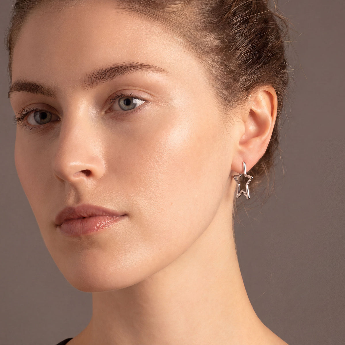 Silver Star Hoop Earrings