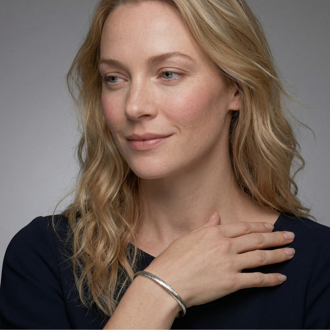 Sterling Silver Diagonal Textured Elements Bangle