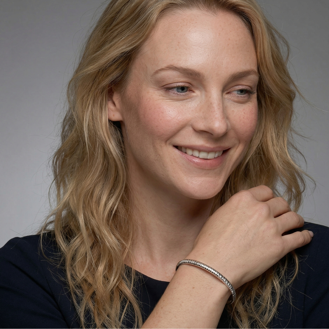 Sterling Silver Grooved Elements Bangle