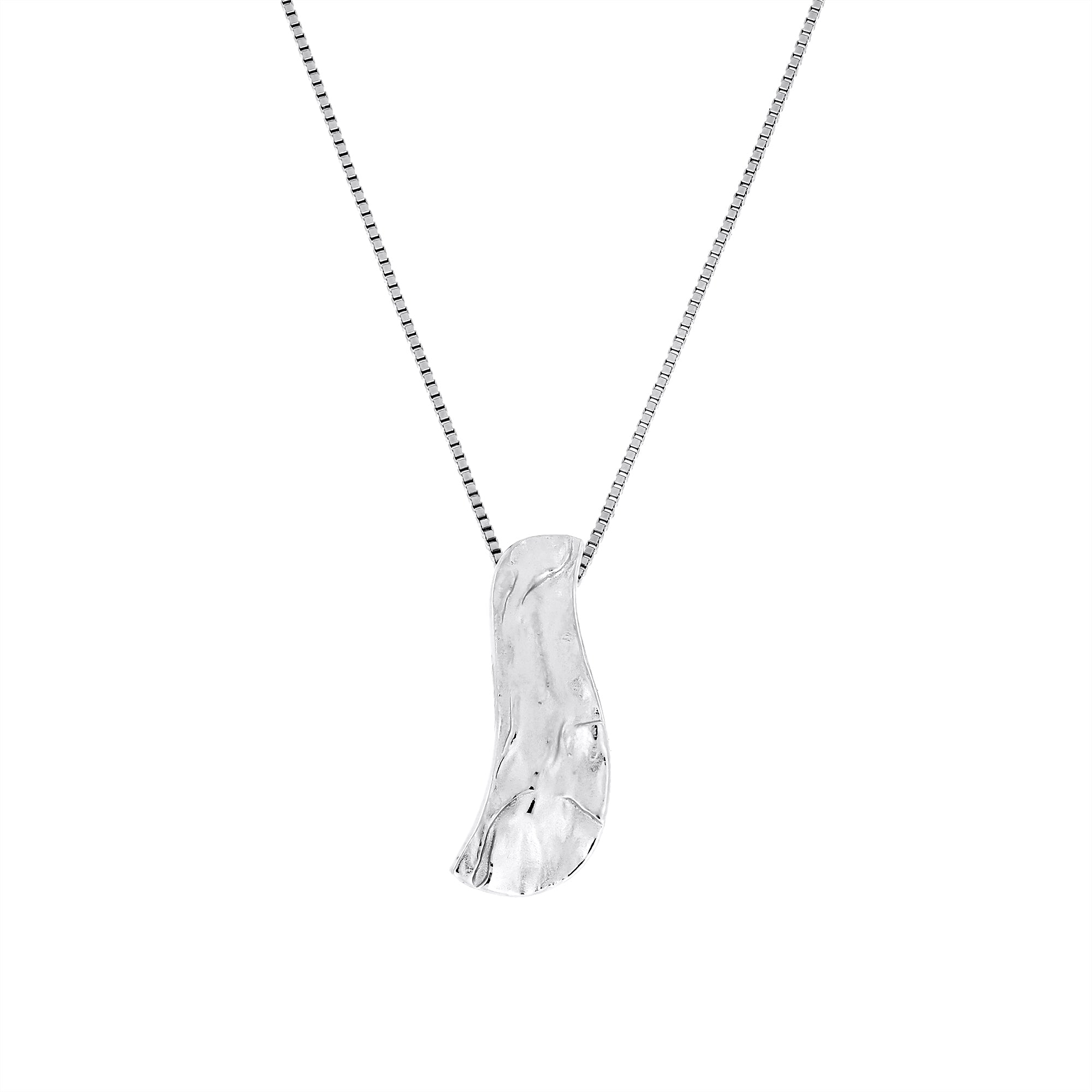 Sterling silver pendant inspired by a waterfall’s natural flow, featuring a sculptural, textured design suspended from a delicate fine chain for elegant everyday wear.