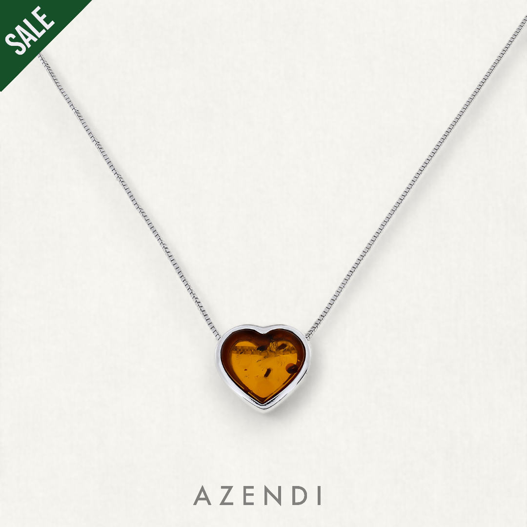 Sterling Silver &amp; Cognac Amber Heart Pendant