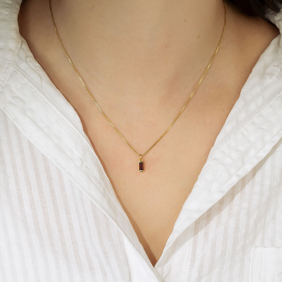 Yellow Gold Vermeil Garnet Baguette Pendant