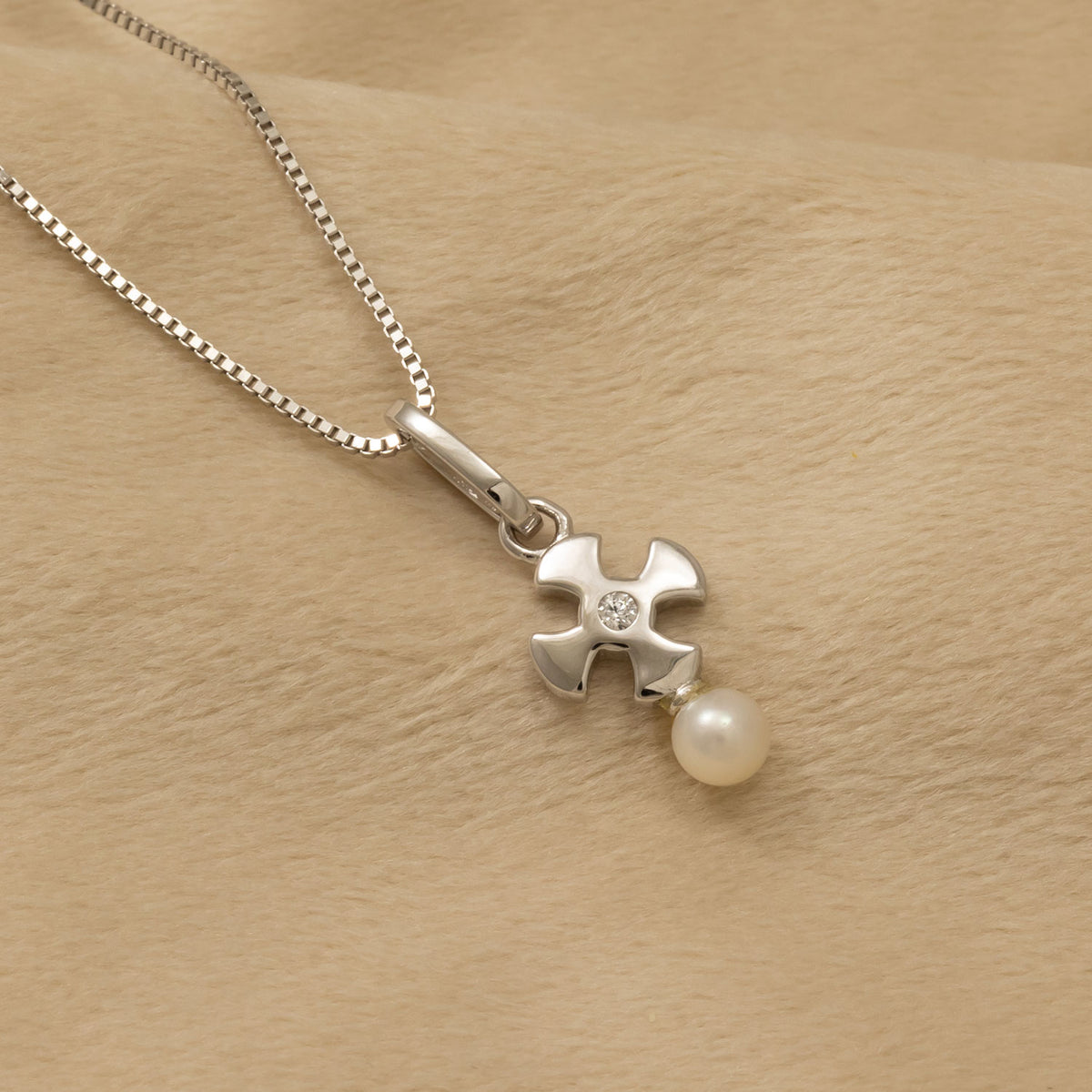 Silver St Cuthbert Cross Pendant with Freshwater Pearl