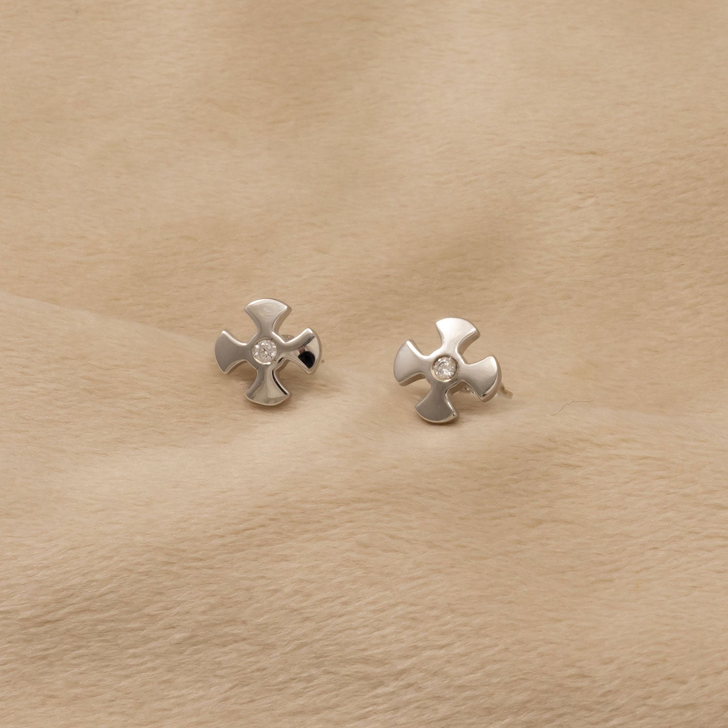 Silver St Cuthbert Cross Stud Earring