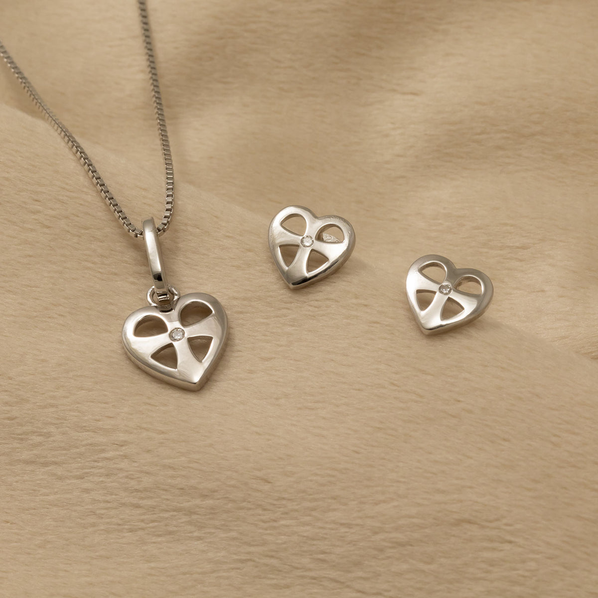 Silver St Cuthbert Cross Heart Stud Earrings