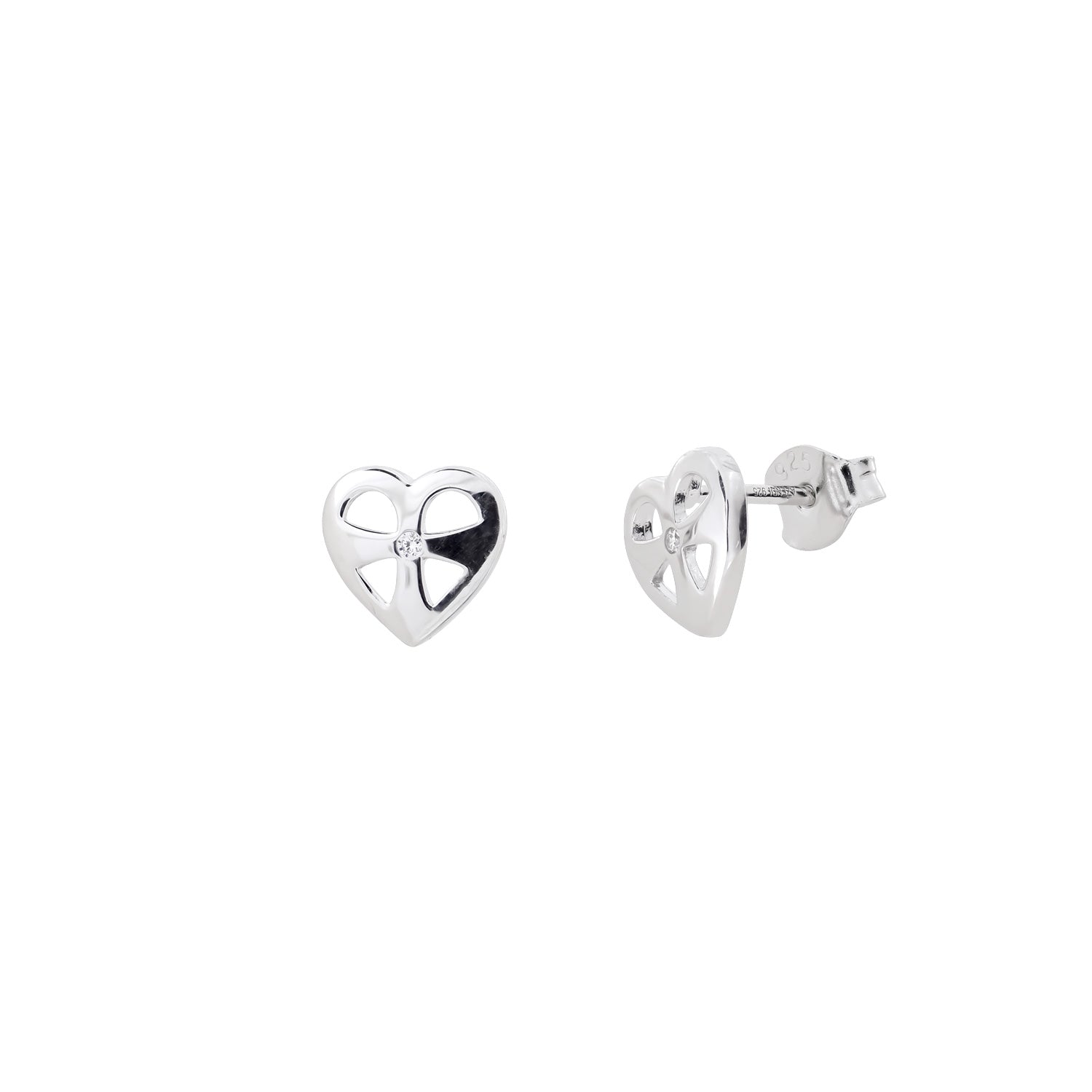 Silver St Cuthbert Cross Heart Stud Earrings