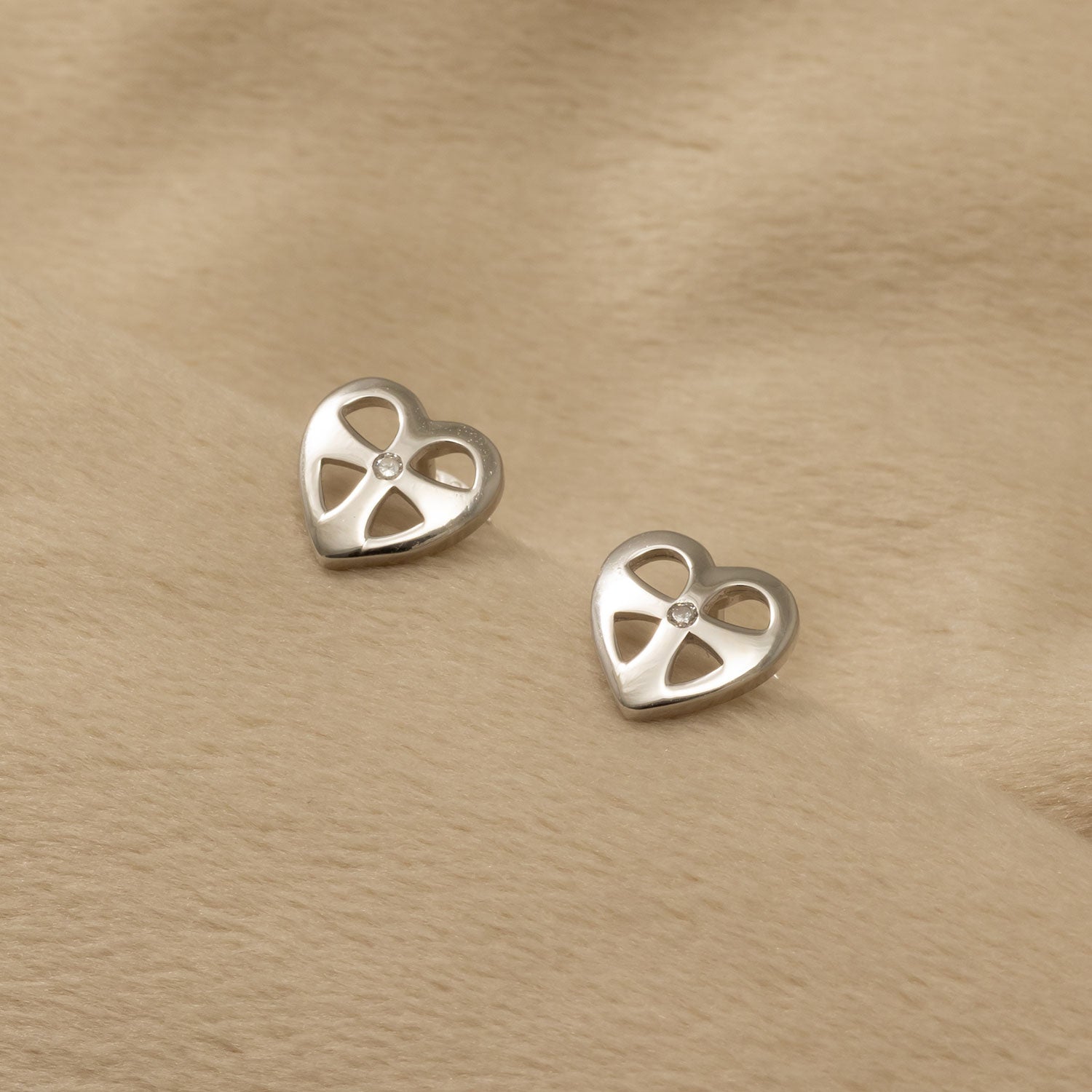 Silver St Cuthbert Cross Heart Stud Earrings