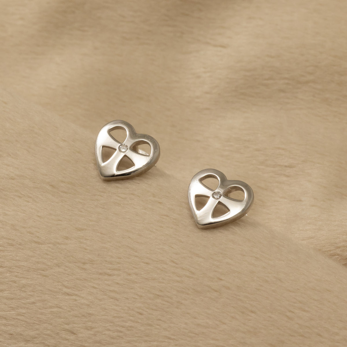 Silver St Cuthbert Cross Heart Stud Earrings