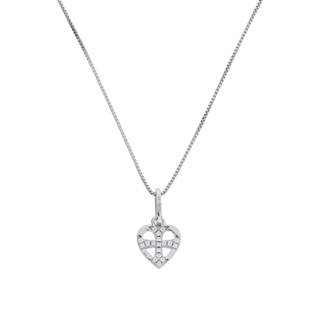 Silver St Cuthbert Pavé Cross Heart Pendant