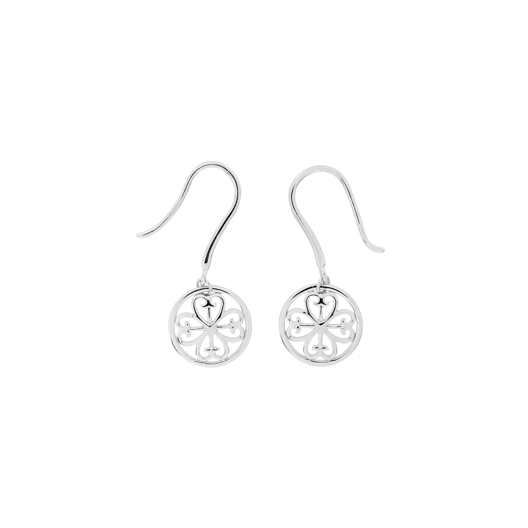 Silver Fleur de Lis Circle Drop Earrings