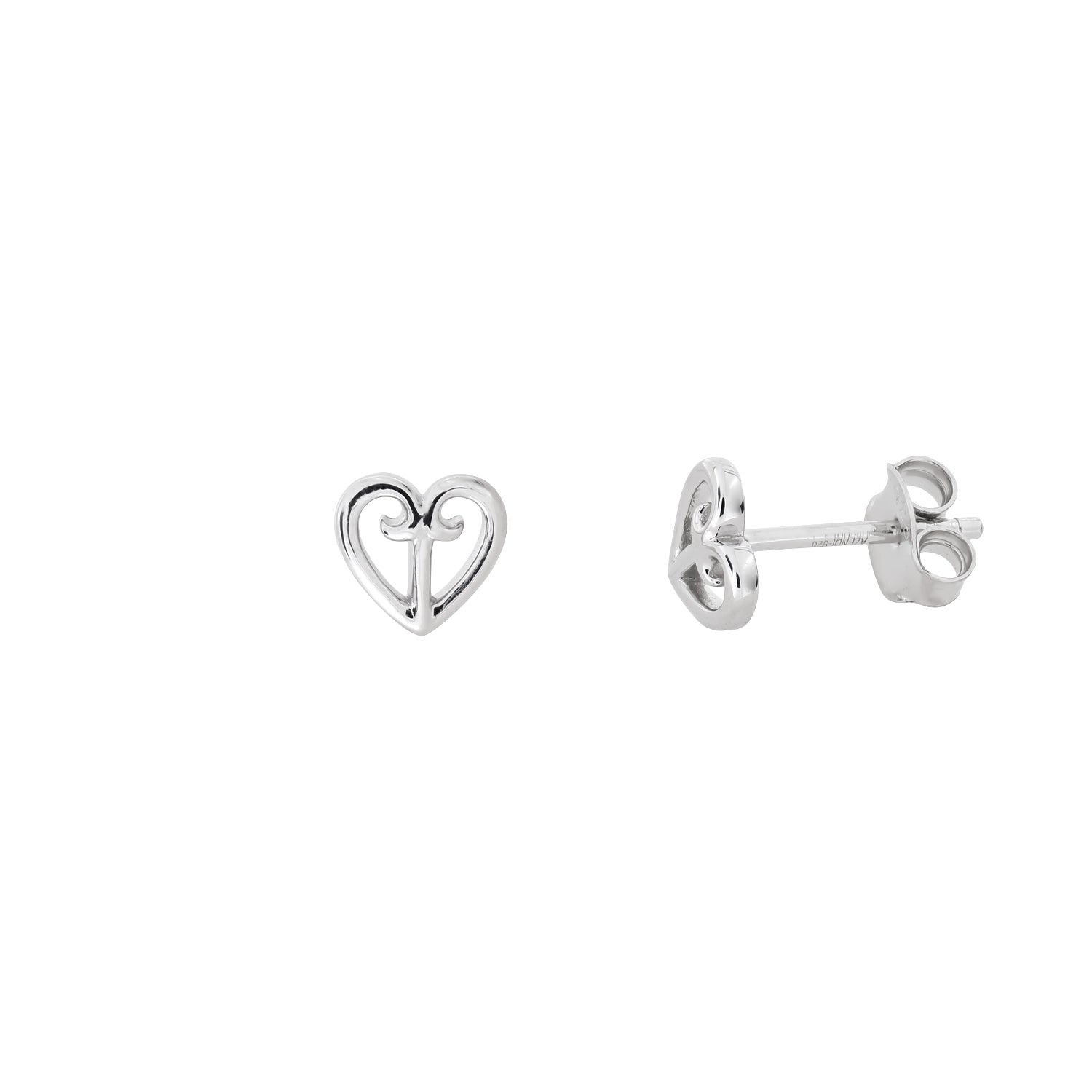 Silver Fleur de Lis Heart Stud Earrings