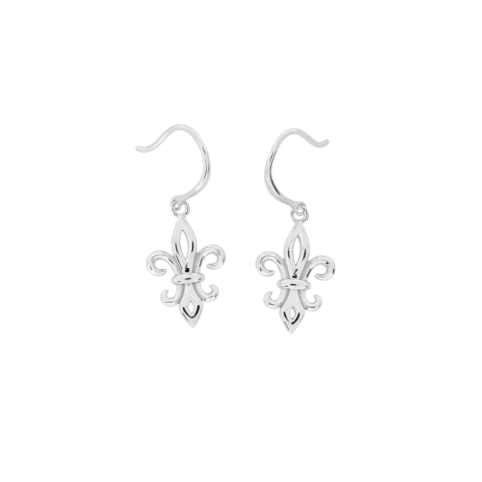 Silver Fleur de Lis Drop Earrings