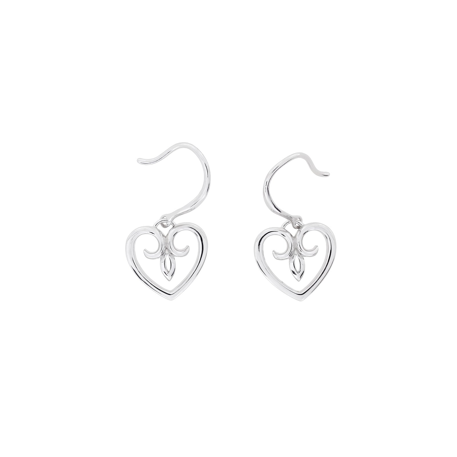 Silver Fleur de Lis Heart Drop Earrings