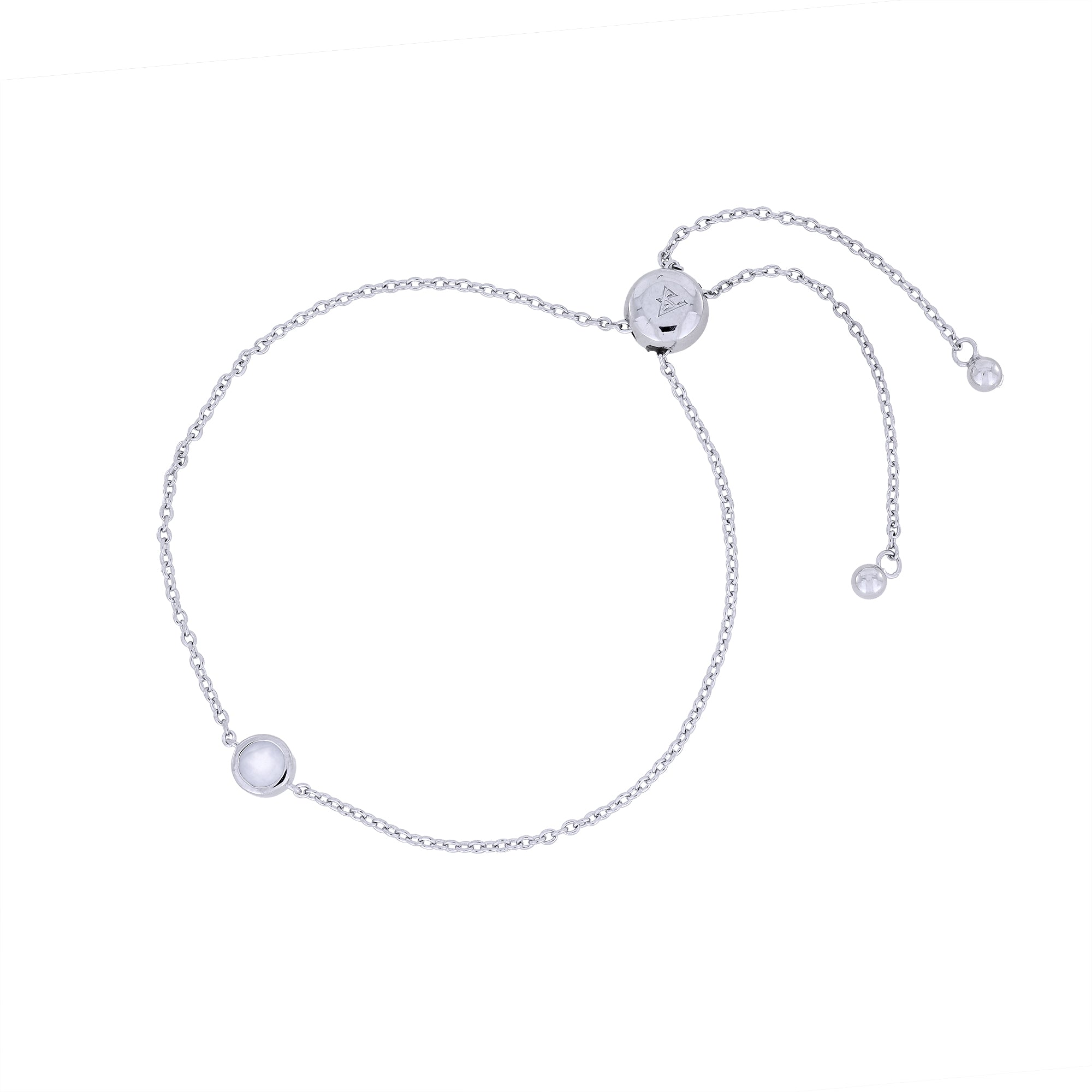 Delicate sterling silver bracelet featuring a polished aqua chalcedony birthstone with an adjustable sliding clasp, exemplifying refined British craftsmanship.