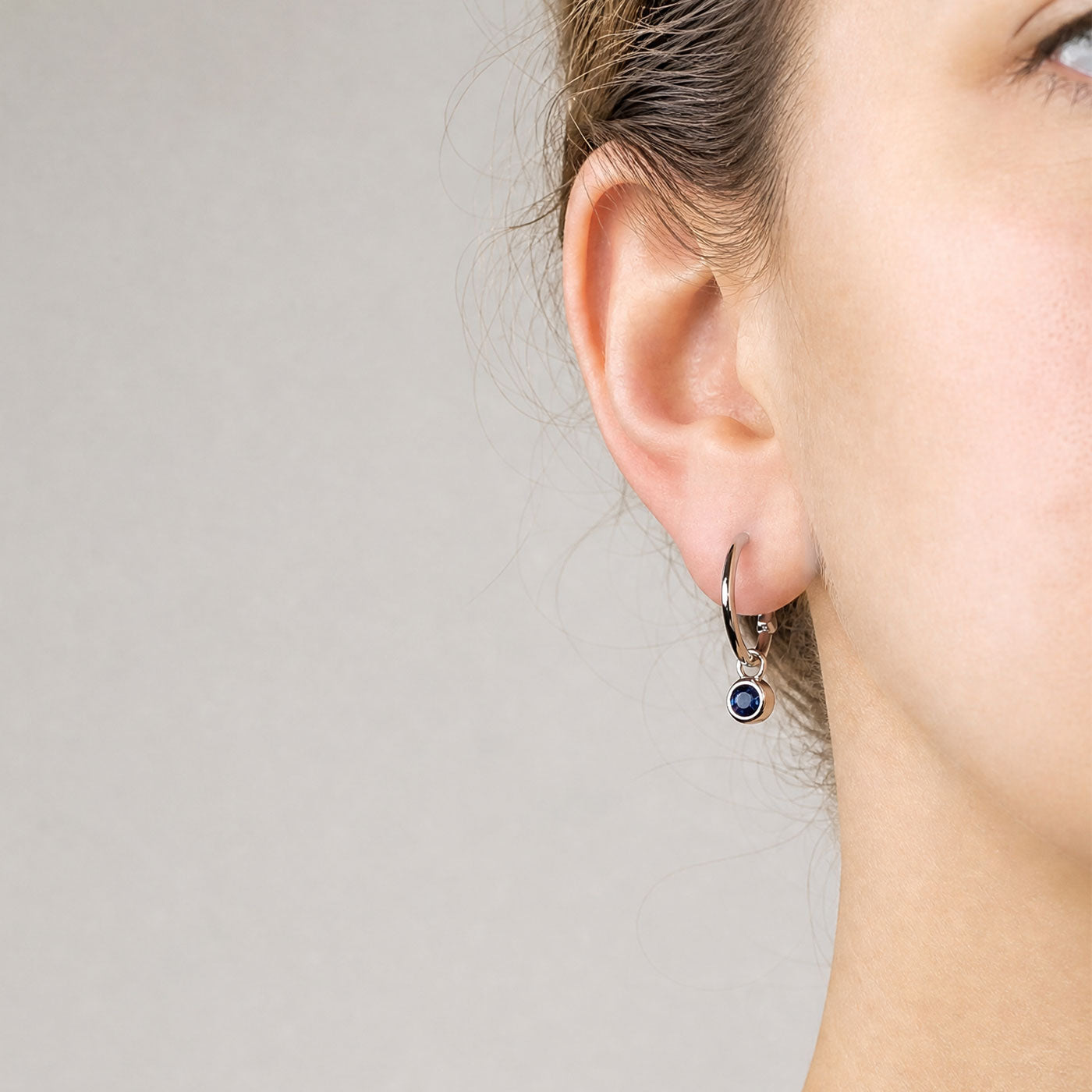 September Birthstone Hoop Earrings - Blue Spinel