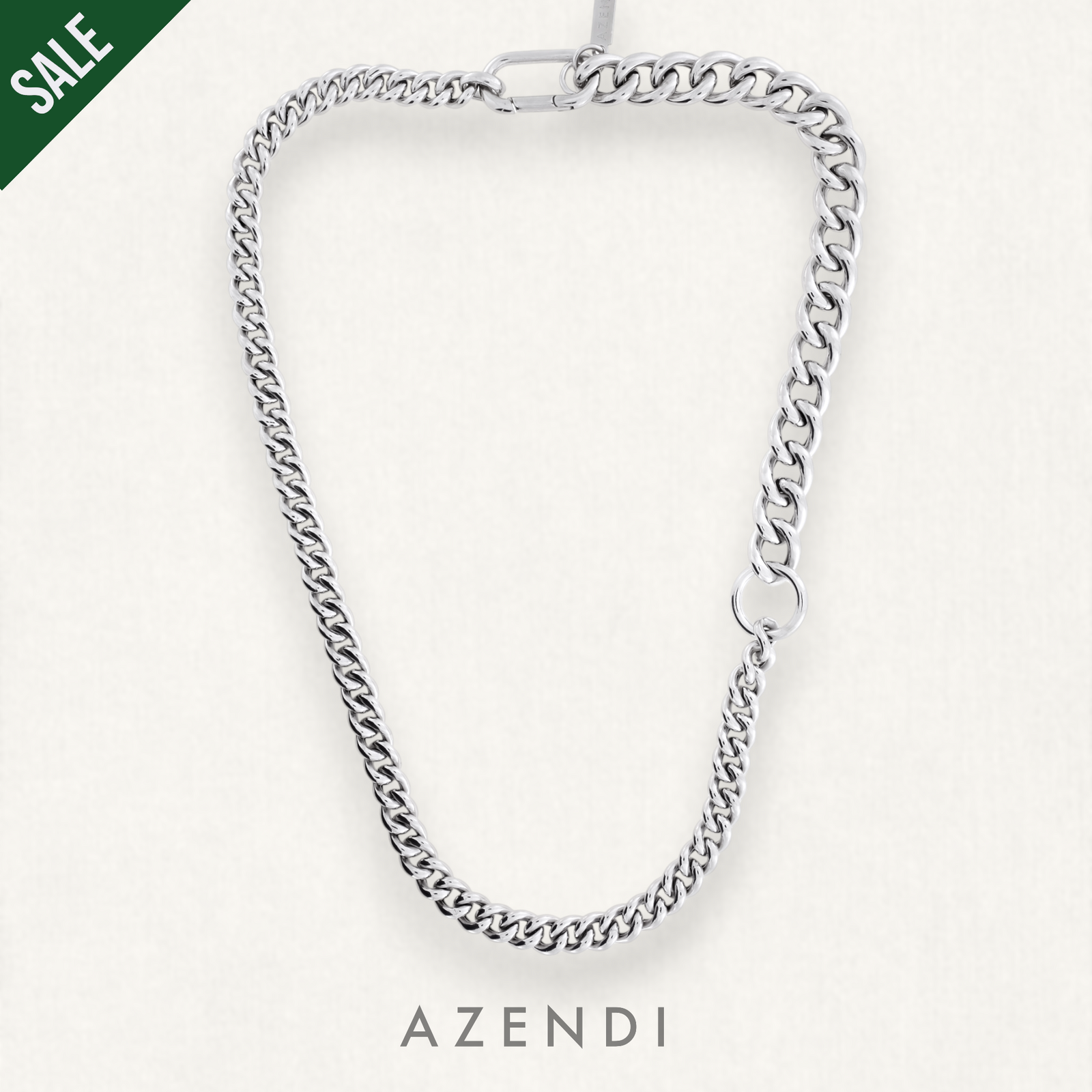 Sterling Silver Rounded Curb Link Asymmetric Necklace