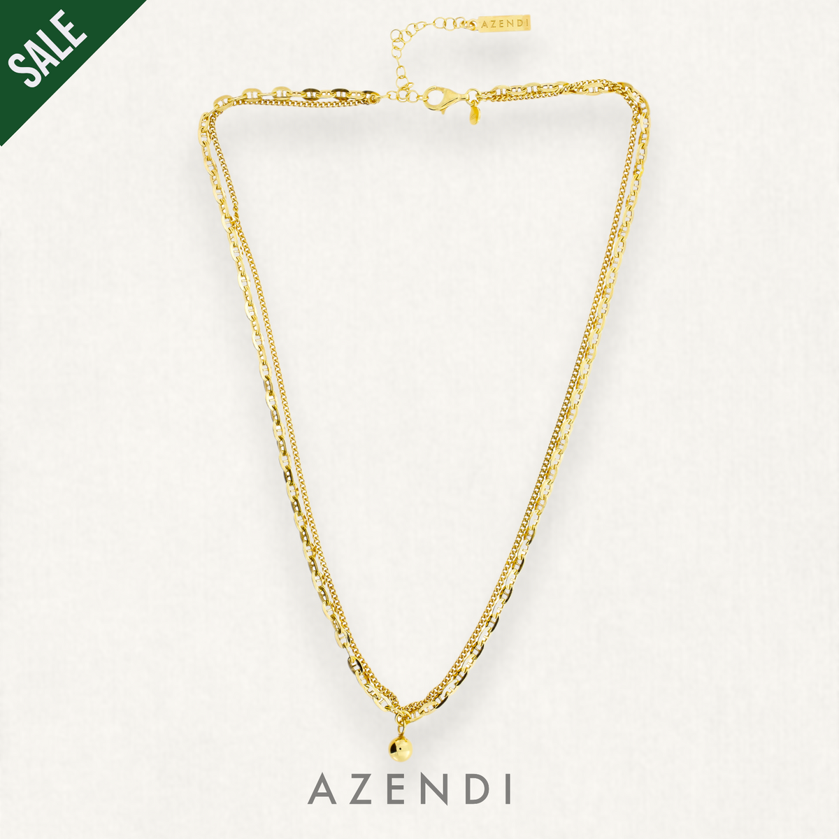 Gold Vermeil Double Strand Chain &amp; Bead Necklace