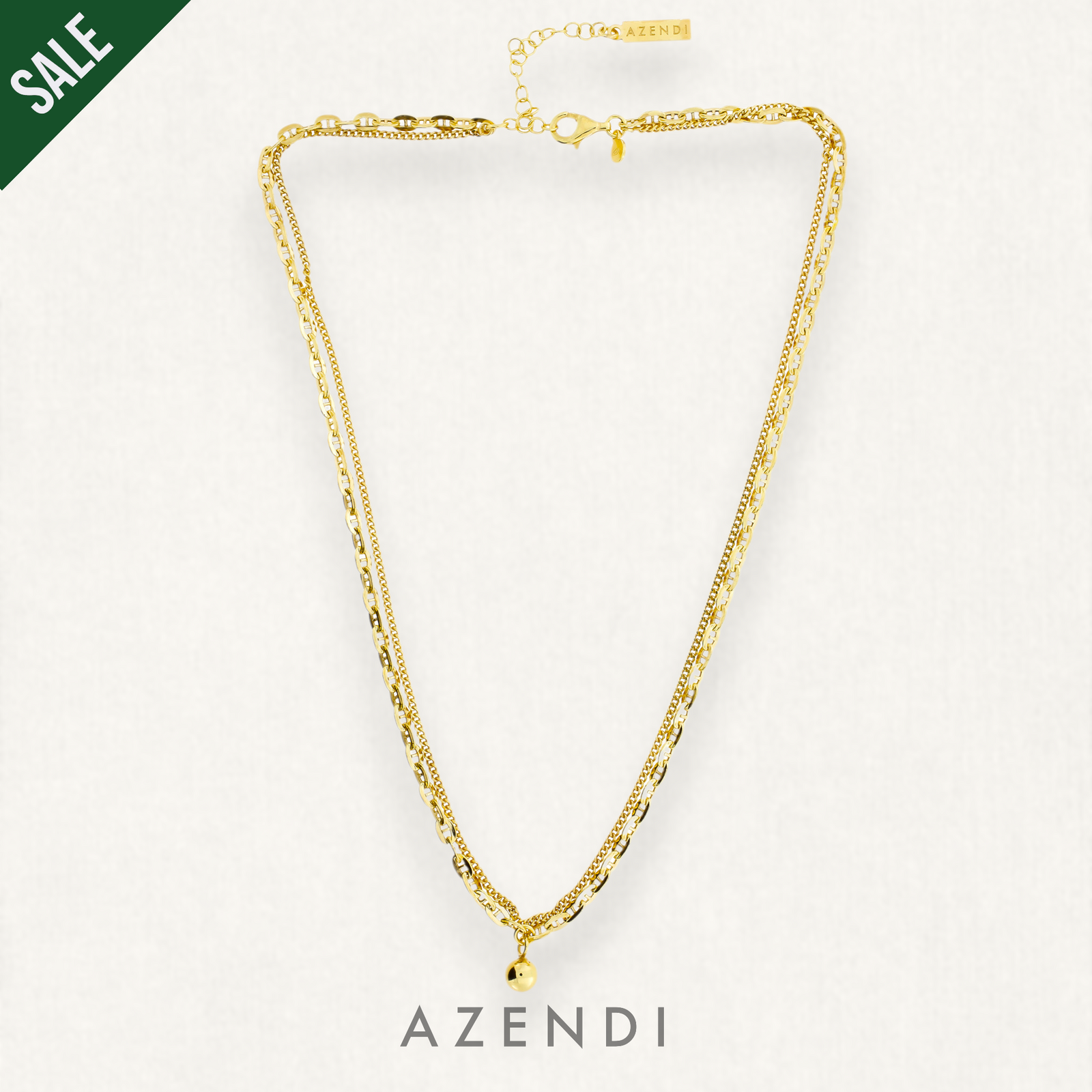 Gold Vermeil Double Strand Chain & Bead Necklace