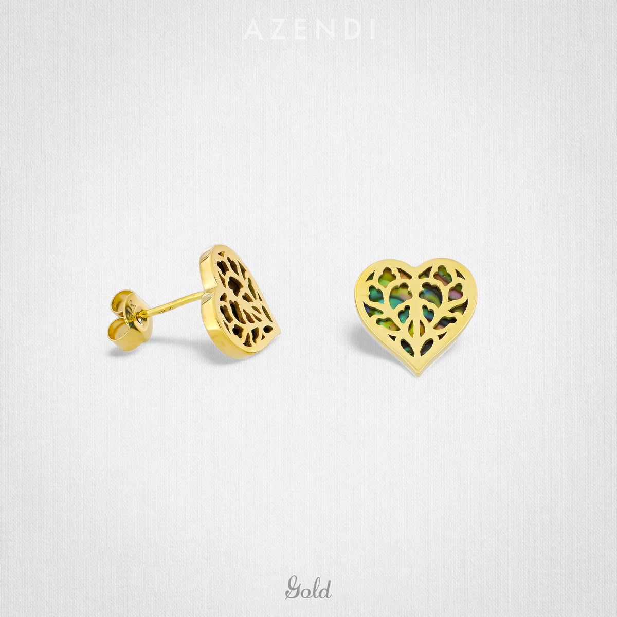 9 Carat Gold Heart of Yorkshire Abalone Stud Earrings