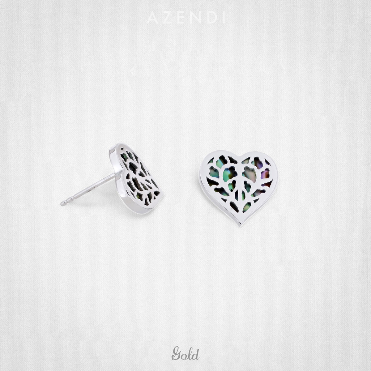 9 Carat White Gold Heart of Yorkshire Abalone Stud Earrings