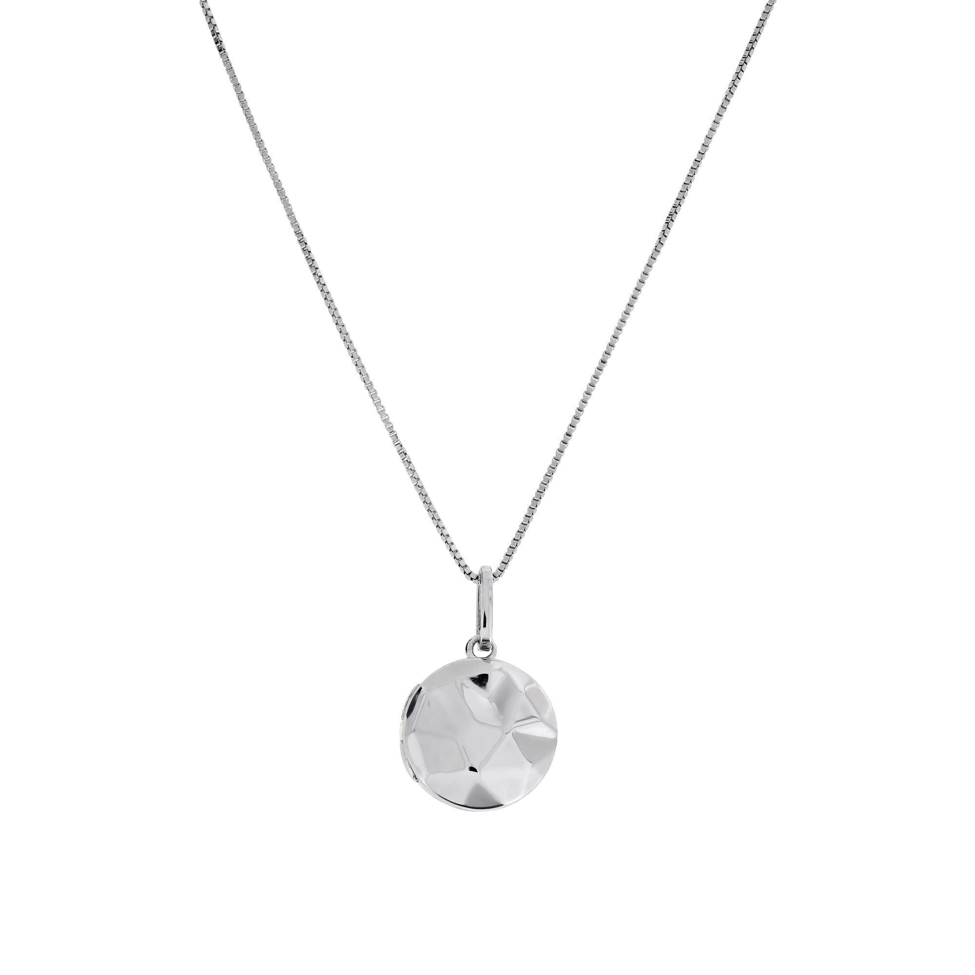 Delicate sterling silver pendant with a faceted, geometric design suspended from a fine adjustable chain, showcasing a modern and sculptural silver jewellery piece.