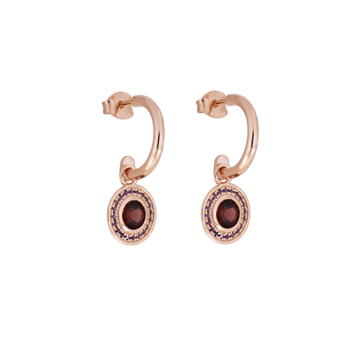 Garnet &amp; Amethyst Drop Earrings in Rose Gold Vermeil