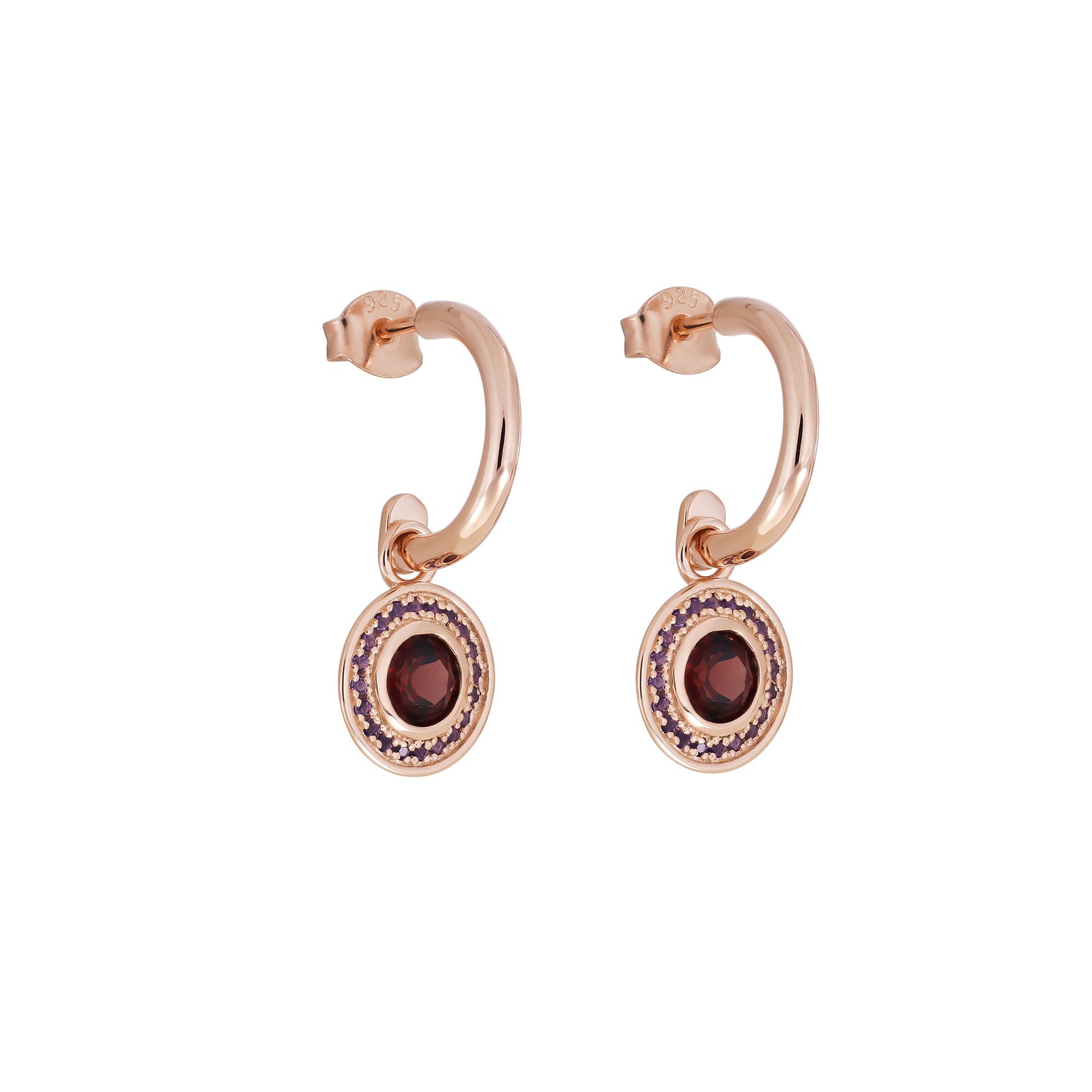 Garnet & Amethyst Drop Earrings in Rose Gold Vermeil