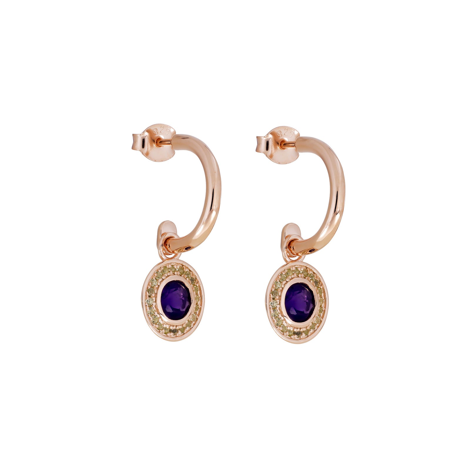 Amethyst & Olivine Drop Earrings in Rose Gold Vermeil