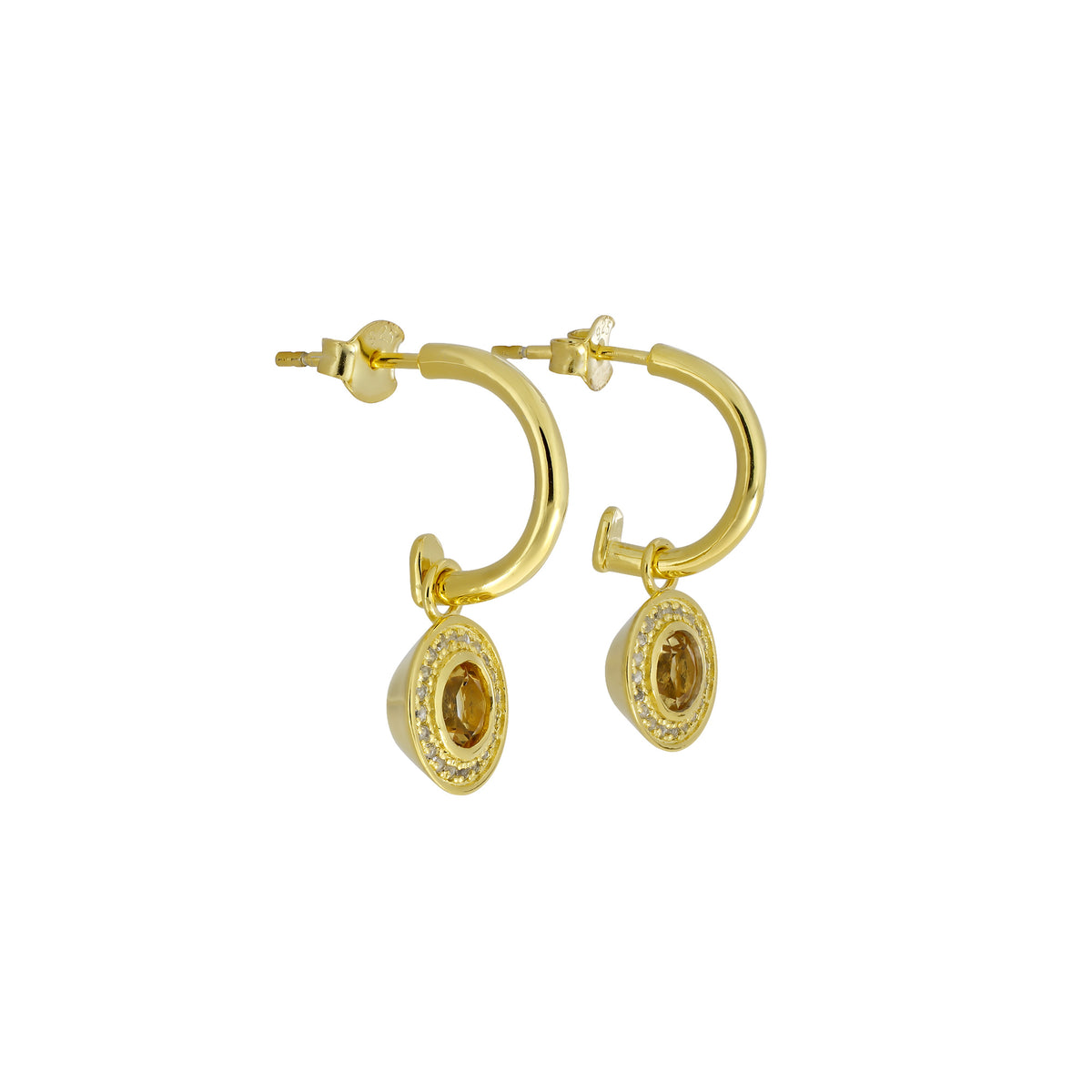 Citrene & White Topaz Drop Earrings in Yellow Gold Vermeil