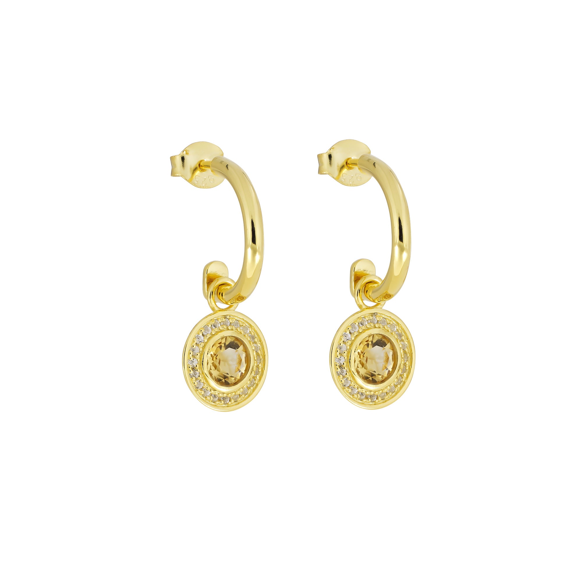 Citrene & White Topaz Drop Earrings in Yellow Gold Vermeil