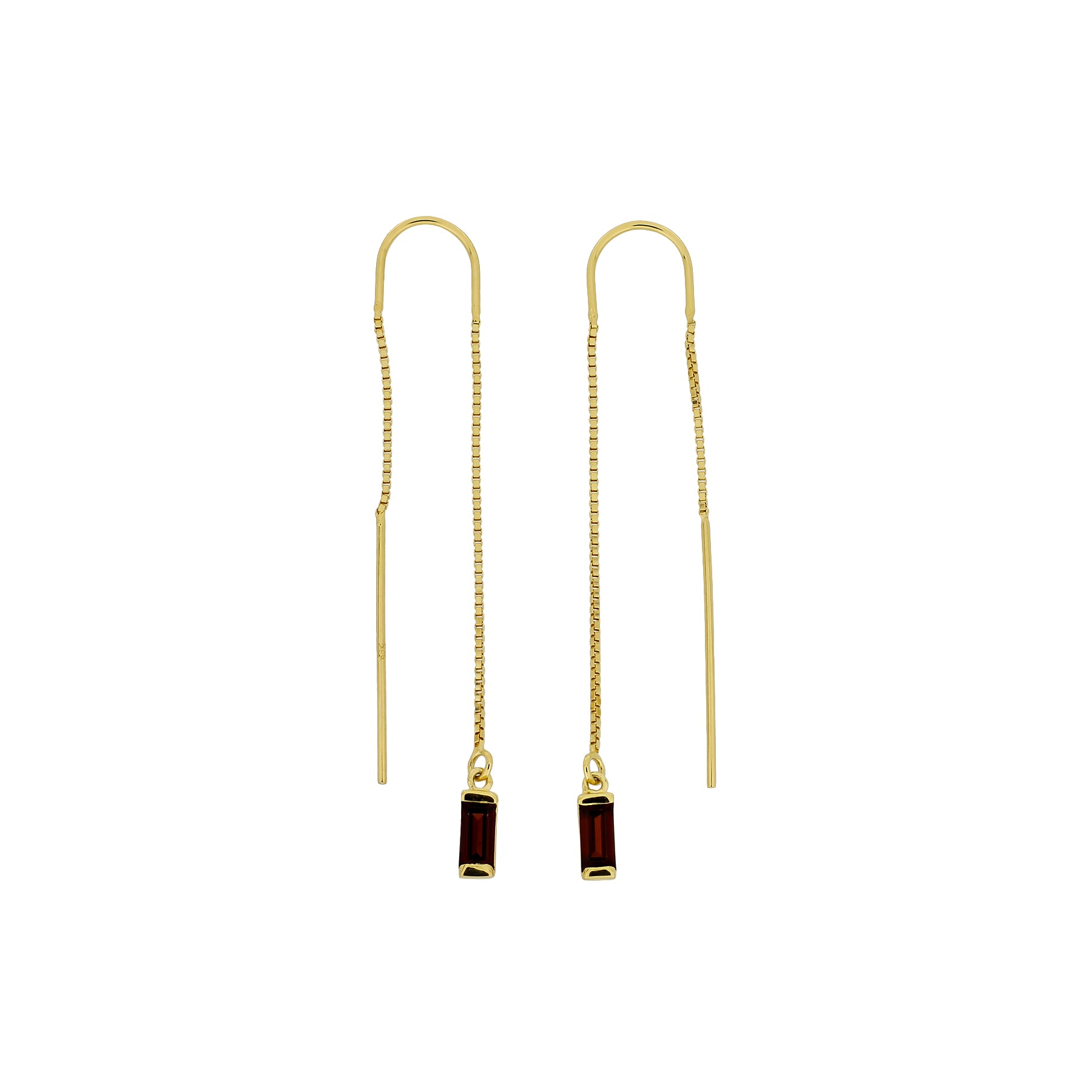 Gold Vermeil Garnet Baguette Threader Earrings